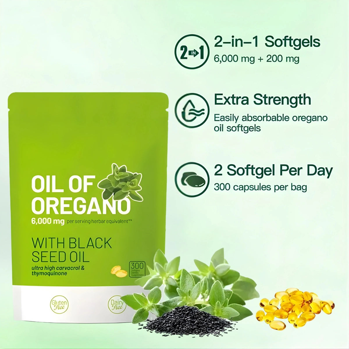 Oregano Oil – 300 Capsules - (Gluten Free) - New Package