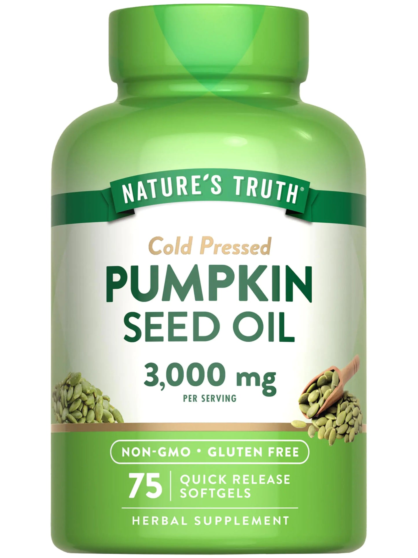 Natures Truth Pumpkin Seed Oil | 3000mg | 75 Softgels | Cold Pressed Herbal Supplement | Non-GMO & Gluten Free Supplement