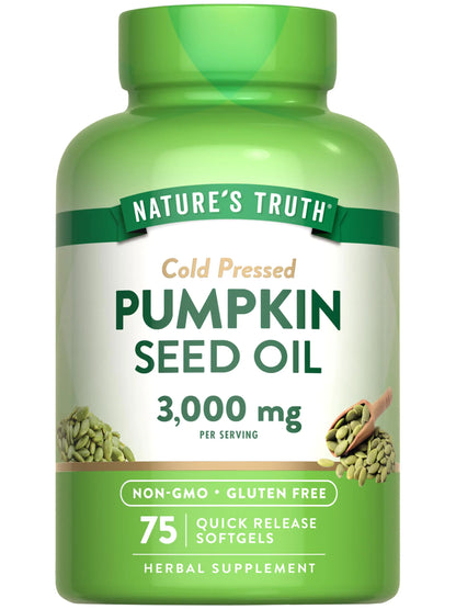 Natures Truth Pumpkin Seed Oil | 3000mg | 75 Softgels | Cold Pressed Herbal Supplement | Non-GMO & Gluten Free Supplement