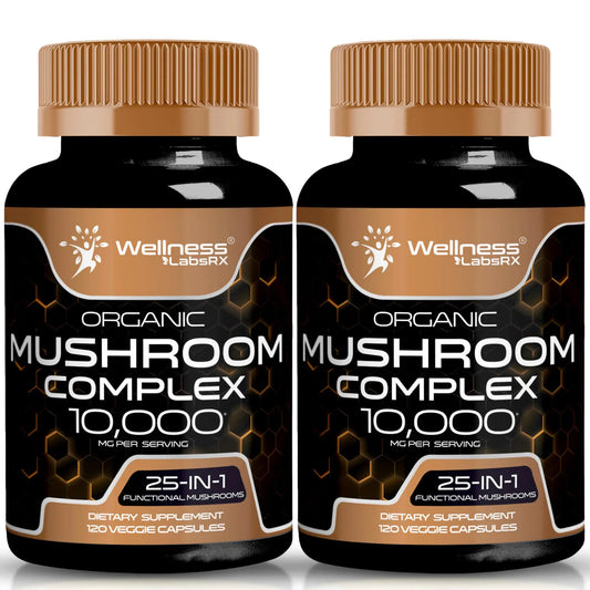 Mushroom Supplement Capsules 10:1 Extract Mushroom Complex Capsules 1000mg Lions Mane Supplement with Turkey Tail Cordyceps Reishi - 2 Pack