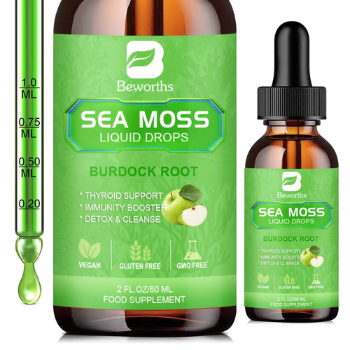 Sea Moss Liquid Drops - Organic Irish Sea Moss Gel with Burdock Root Vitamin C B12 - 2 Fl Oz
